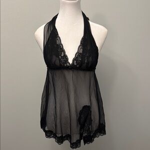 Fredericks Of Hollywood Black Lace Halter Babydoll Lingerie